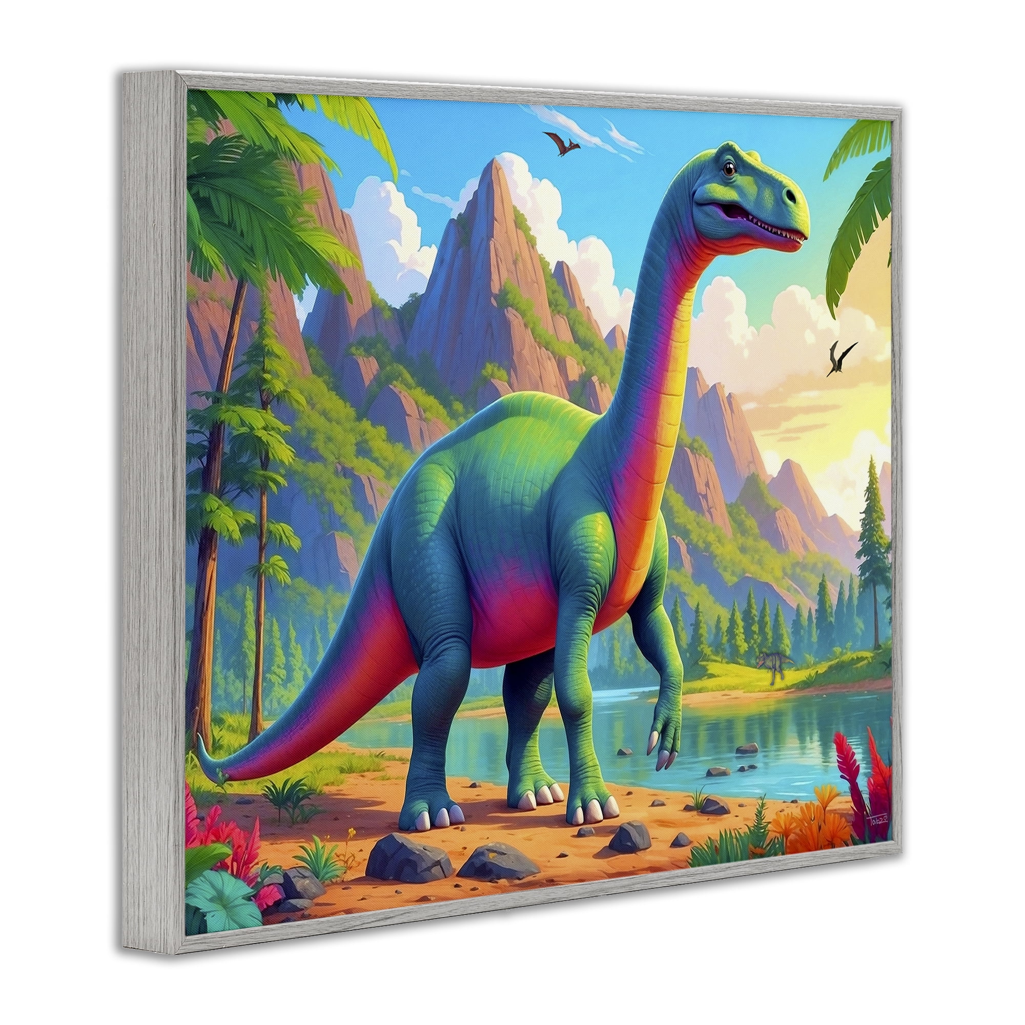 Stupell Industries Vibrant Brontosaurus by River Gray Framed Giclee Art, design by Tabz Jones