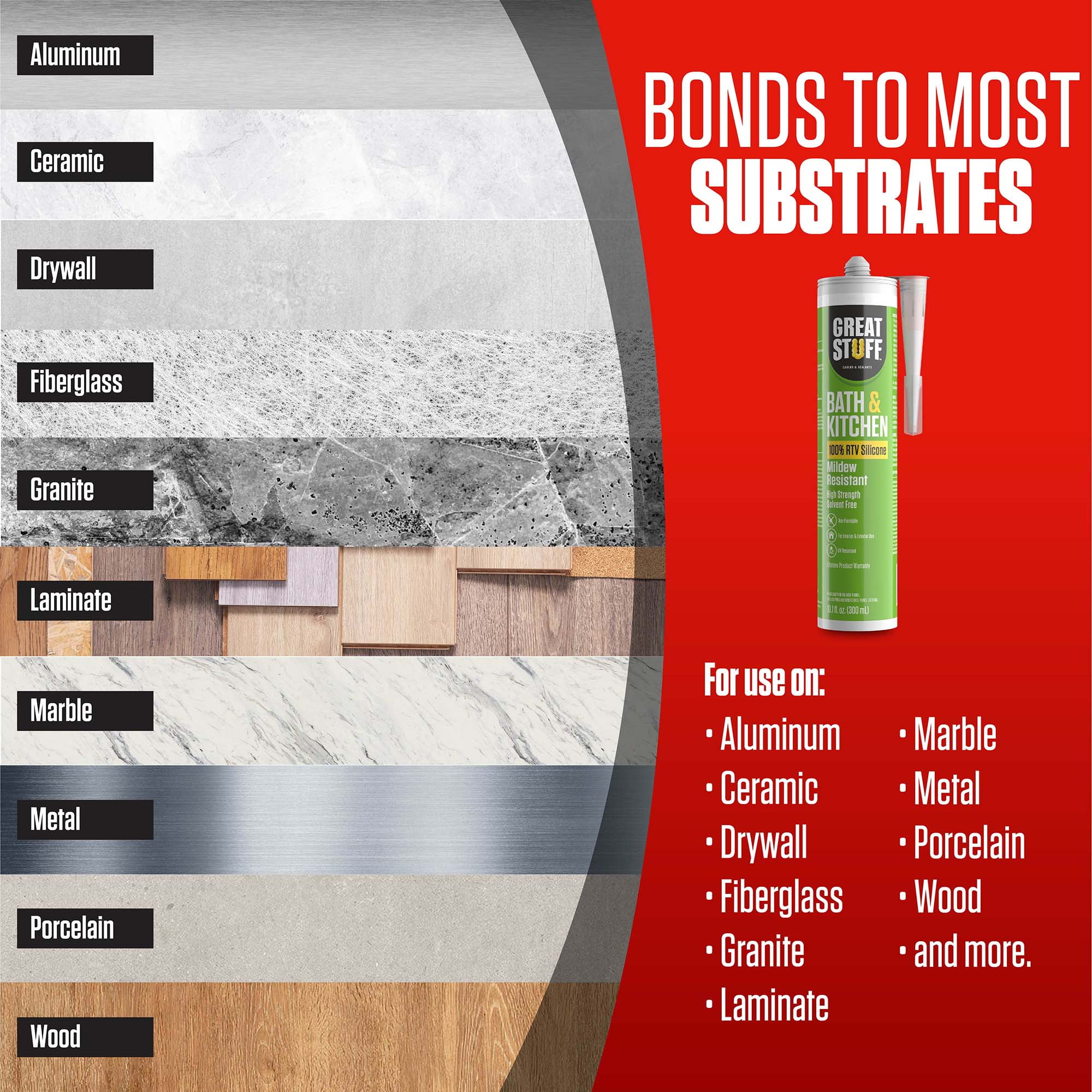 Great Stuff 100% Silicone Caulk - White RTV Silicone Sealant for Bathroom and Kitchen, Shower, Tub, Bathtub, Countertop, Backsplash, Sink Caulking 10.1 oz