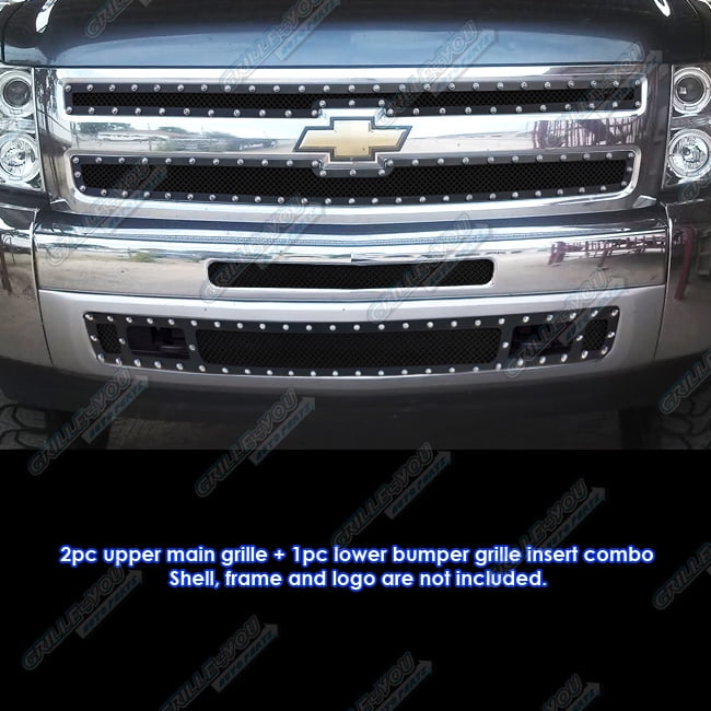 Fits 2007-2013 Chevy Silverado 1500 Black Billet Grille Grill Insert Combo
