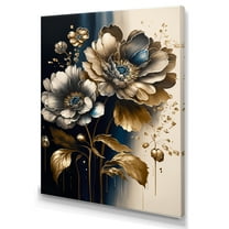 Designart Blue And Gold Zinnia Flowers I Canvas Wall Art