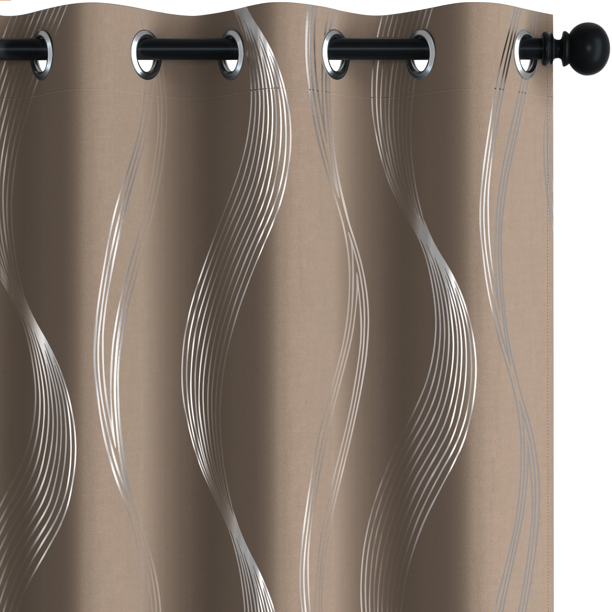 Deconovo Thermal Insulated Blackout Curtains for Living Room, 84 inch Long - Energy Efficient Curtains with Wave Lines Design (52 x 84 inch, Khaki, 2 Panels)