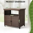 thumbnail image 4 of IVV Outdoor Wicker Bar Cart with Storage Cabinet, Patio Buffet Serving Cart w/Wheels & Slatted Composite Wood Tabletop, Rolling Beverage Prep Table for Porch Backyard Garden Poolside Party, Brown, 4 of 10