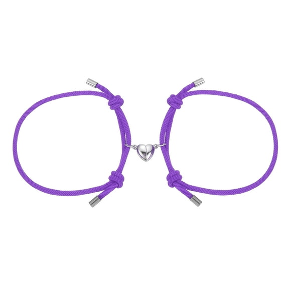 Uxcell Magnetic Couples Bracelets, His and Her Heart Matching Bracelet, Adjustable Braided Rope Cord for Anniversary Friends Women Men Gift, Purple