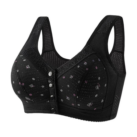 Hessimy 2024 New Daisy Bras for Older Women  Daisy Bra No Underwire Summer Breathable Front Closure Bras for Women Push Up Bras(Z02-Black 42