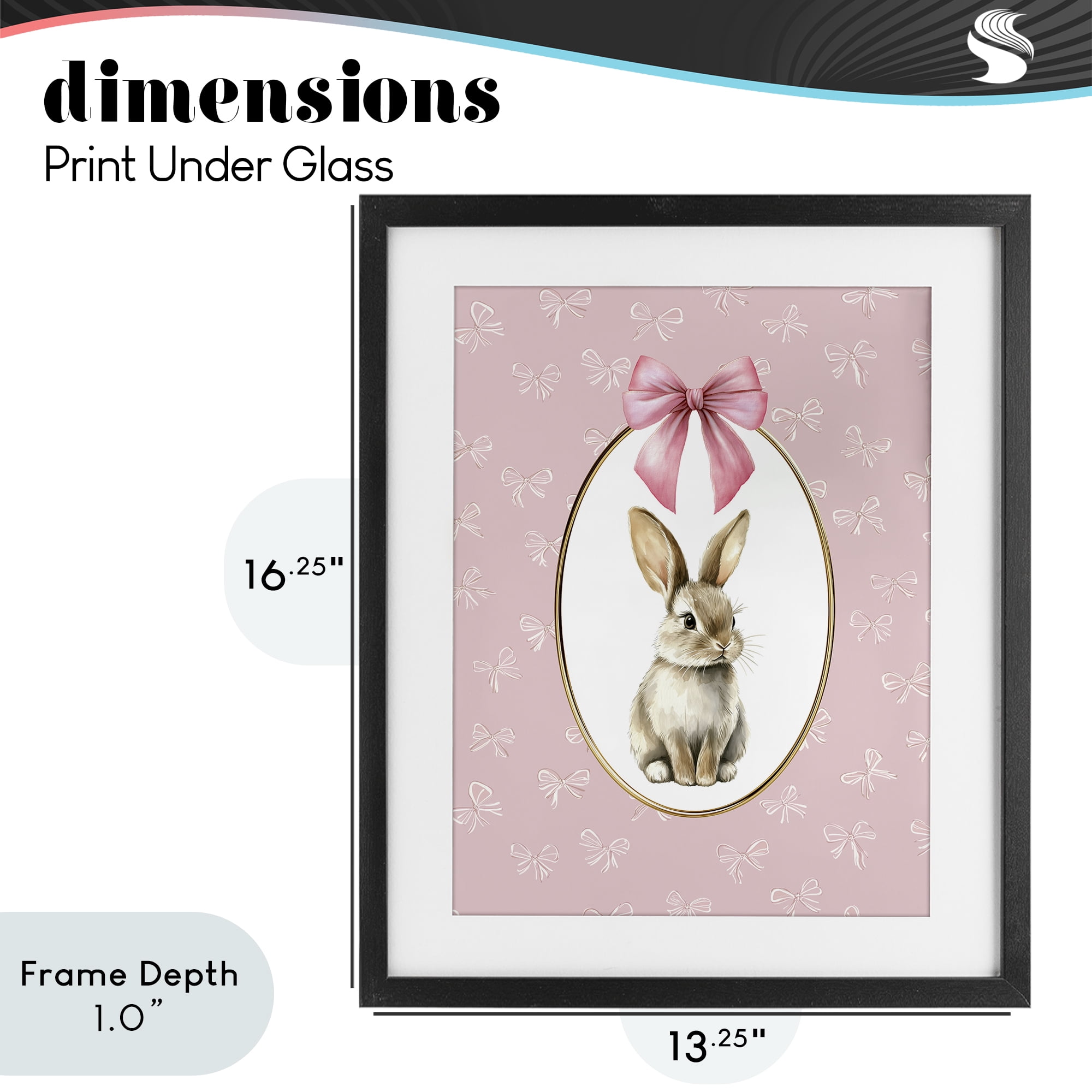 Stupell Industries Ribbon Border Bunny Black Framed Print Under Glass, design by Christine Simpson Art