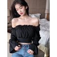 thumbnail image 2 of Women Floral Puff Short Sleeve Summer Square Neck Crop Blouse Tops Spaghetti Strap Back Crop Camisole Cami Top Vest, 2 of 6