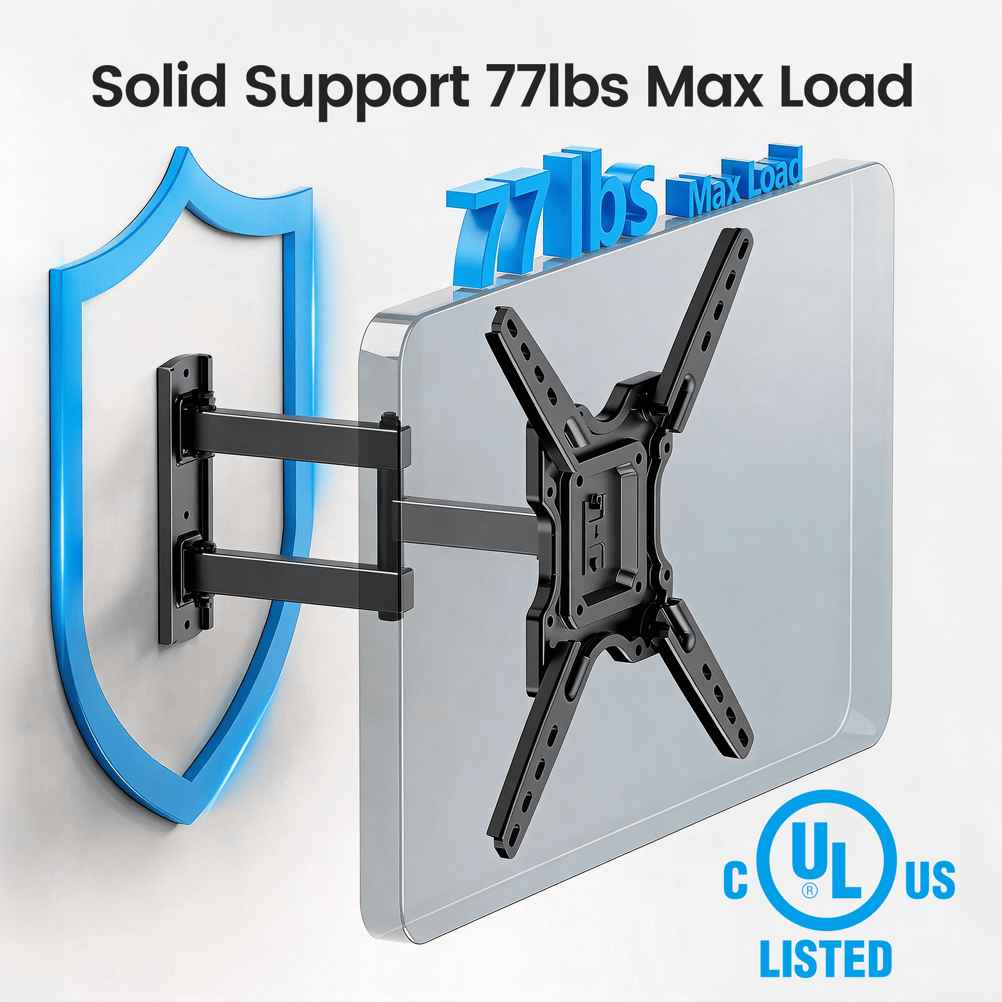 MountFTV Full Motion TV Wall Mount Bracket for 26-65 inch TVs, Holds up to 77 lbs, Corner TV Wall Mount Bracket with Swivel, Leveling and Extension
