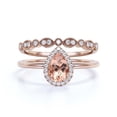 thumbnail image 1 of Beautiful Art Deco 1.75 Carat Pear Cut Affordable Morganite And Diamond Moissanite Engagement Ring, Classic Wedding Ring, One Matching Band in 925 Sterling Silver With 18k Rose Gold Plating, 1 of 3