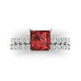 thumbnail image 2 of 2.66 ct Brilliant Princess Cut Natural Garnet 18K White Gold Solitaire with Accents Engagement Bridal Wedding Ring Band Set size 3.5, 2 of 7