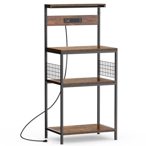 JIOABL 23" Baker's Rack with top plate and Microwave Stand Organizer Storage Shelf for Kitchen - Ideal for Snacks, Coffee Bar, Plant Stand, or Study Room Decor Shelf, Rust