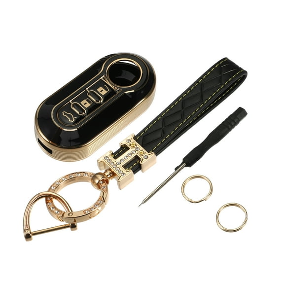Unique Bargains 3 Button Key Fob Cover Kit for Fiat 500 500C TPU Black Remote Keyless Smart Key Fob Case with Keychain