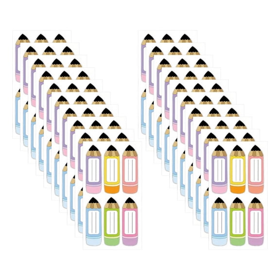 OUNONA 20-Pack Colorful Pencil-Shaped Writable Desk Name Tags - Adhesive Labels for Classroom Lockers and School Supplies
