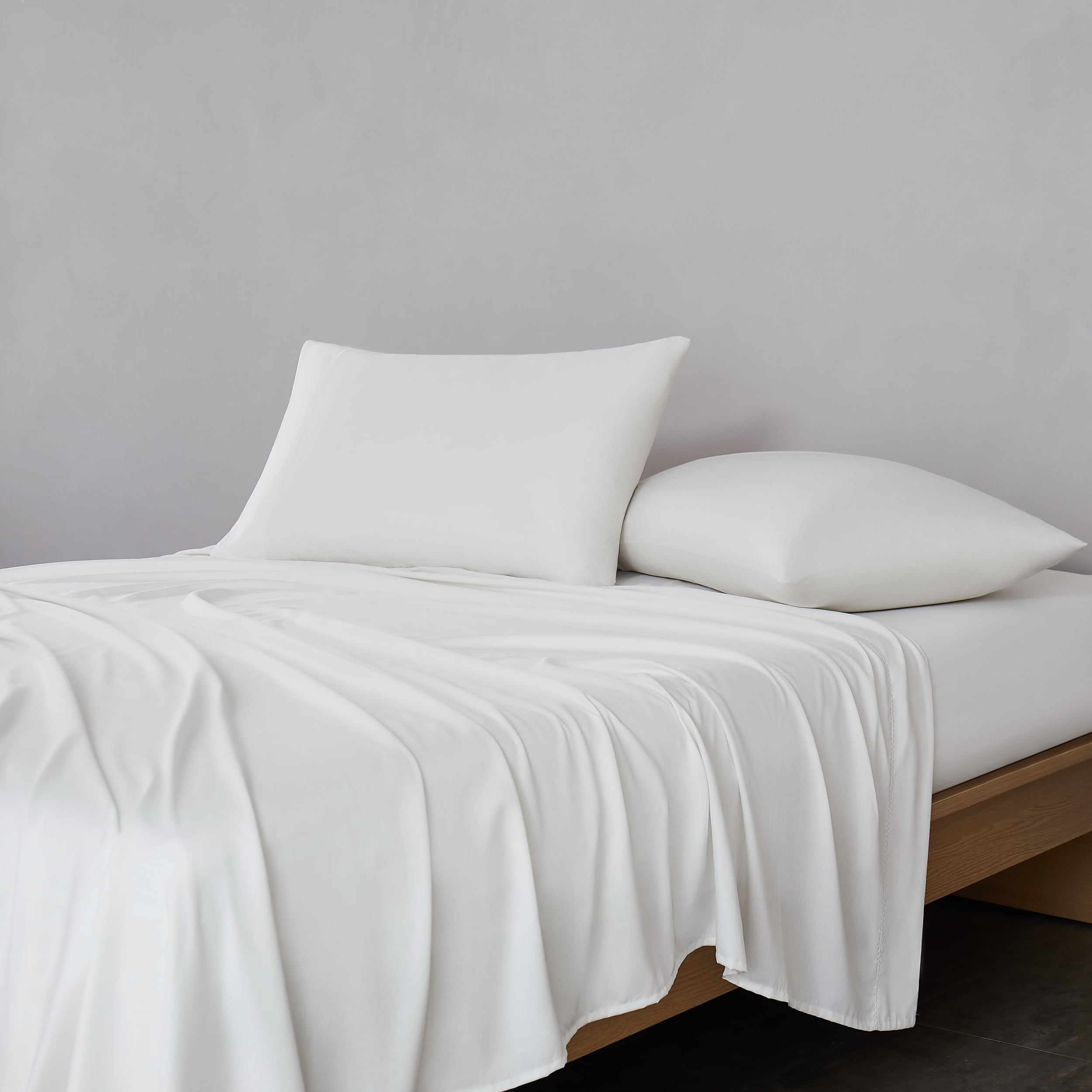 Allswell 6-Piece 300 Thread Count White Cotton Lyocell Blend Bed Sheet Set, Queen