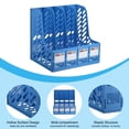 thumbnail image 3 of Uxcell Magazine File Holder, PP Plastic Vertical 4 Compartment Desktop Book Newspaper Notebook Storage Rack, Blue, 3 of 5