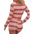 thumbnail image 4 of KelaJuan Women Christmas Printed Pattern Pajama, V-neck Long Sleeve Bodycon Playsuit, Red/ Wine Red/ Navy/ Black, 4 of 5