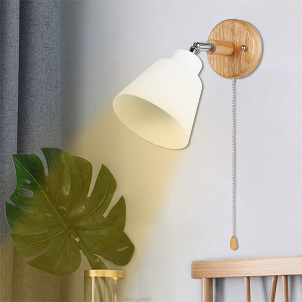 Wall Lights with Pull Cord Switch Wall Spotlight Decorative Wall Lamps 360Degree Rotating Wall