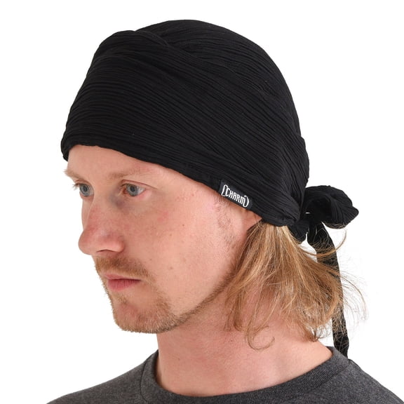 Pirate Hat Head Scarf – Boho Long Turban Bandana Cap, Fortune Teller Costume, Black