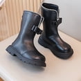 thumbnail image 1 of XIMIN Kid Girls Soft Bottom Outside Boots Pearl Trim Bowknot Fleece Lining Booties Leather Zipper Mid Calf Combat Riding Round Toe Back Zipper Boot, 1 of 8