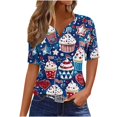 thumbnail image 2 of Weiqiqre Womens Tops Casual Trendy Button V Neck Shirts Casual Short Sleeve Loose Fit Comfy Tunic 2024 Summer Vacation Tees, 2 of 5