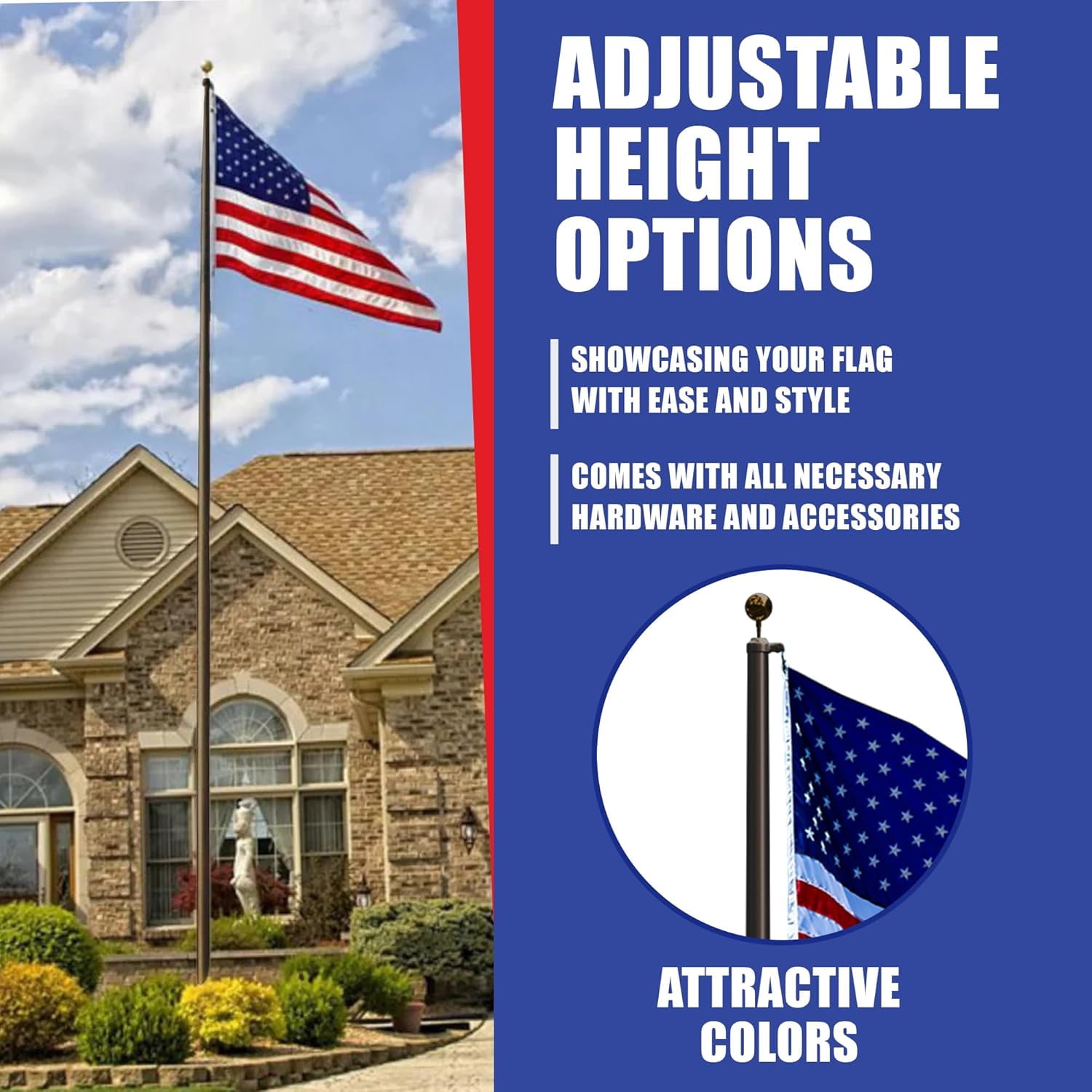 Super Tough USA-Made 25ft Heavy Duty Flag Pole for Outside House - Bronze Anodized - Residential In-Ground Flagpole - 4-Section High-Grade Aluminum - Includes All Accessories