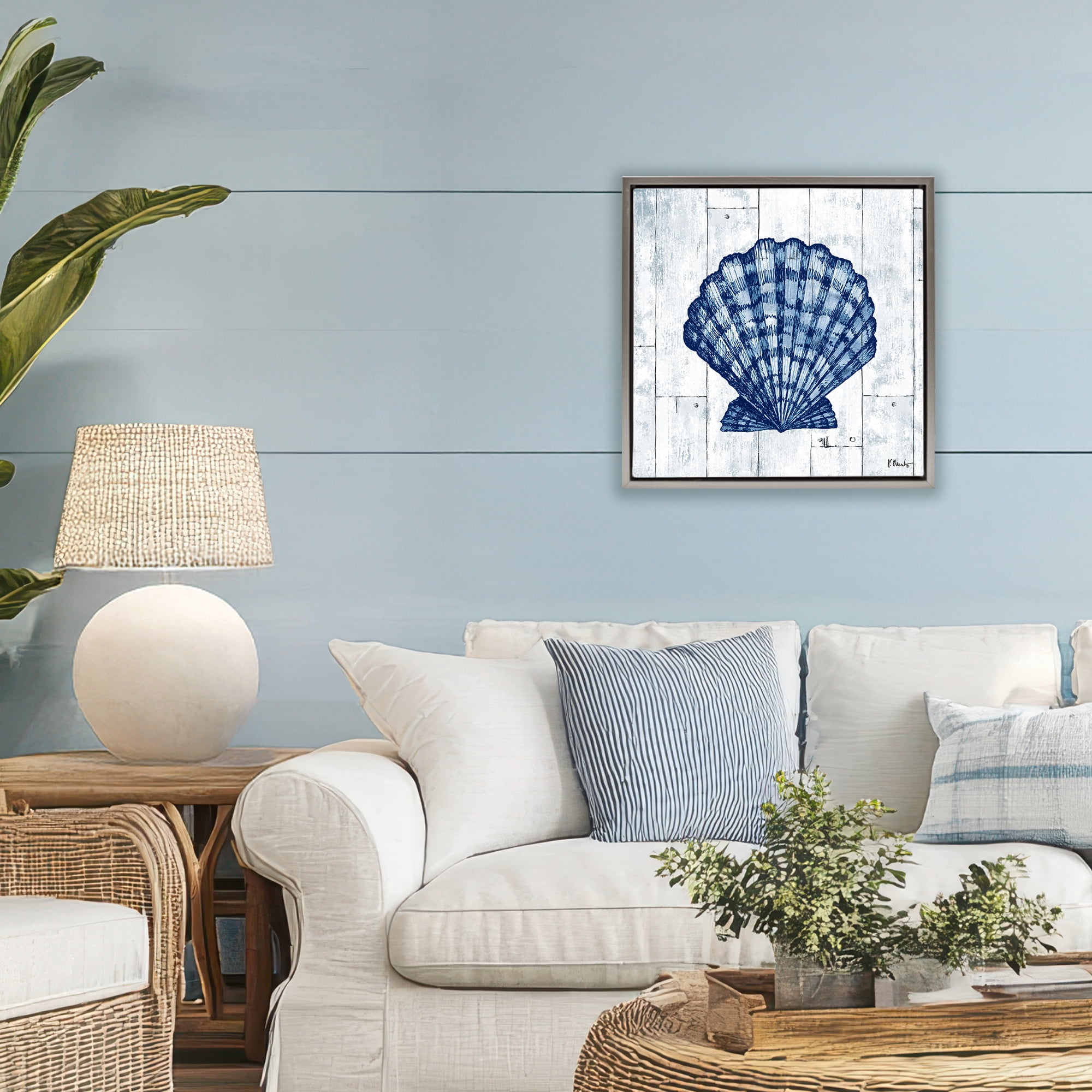 Stupell Industries Coastal Timberland Scallop Gray Framed Floater Canvas Wall Art, design by Paul Brent