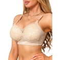 thumbnail image 4 of INSPIRE CHIC Women's Lace V-Neck Full Coverage Bra Wireless Push Up Soft Cup Breathable Minimizers B 42 Beige, 4 of 5