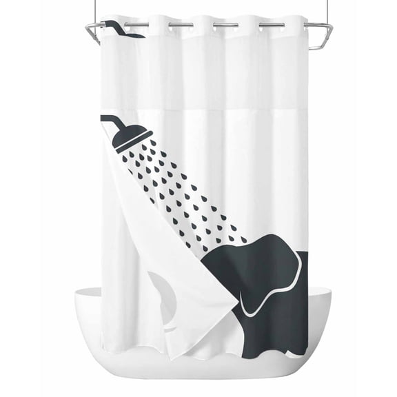 No Hook Shower Curtain with Snap-in Liner, Elephants Showering Waterproof Fabric Bathroom Curtains, Modern Abstract Art Funny Animals Bath Curtains & Mesh Top Window Stand Up Stall 36"x72"