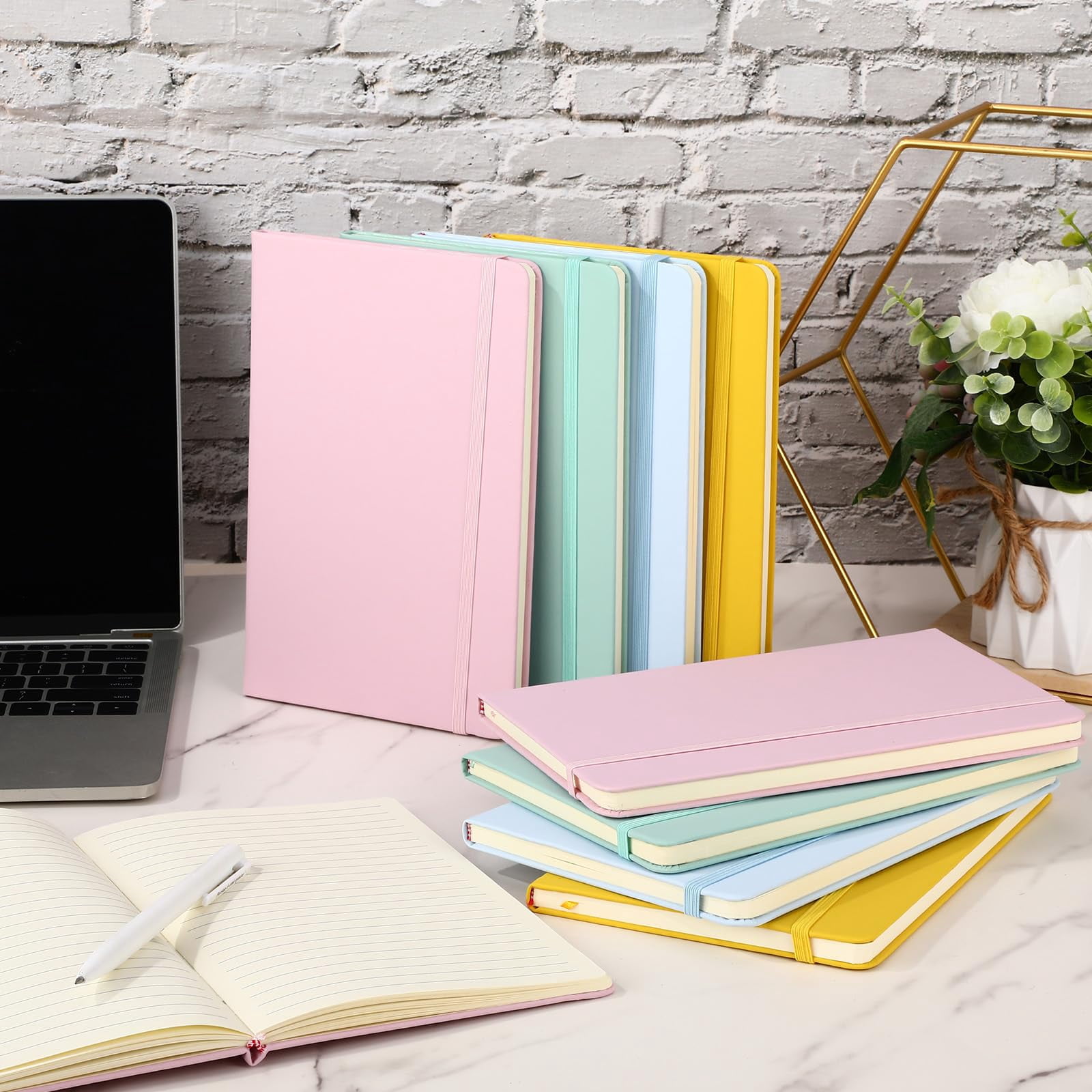 20 Pack Lined Journal Notebooks A5 Hardcover Executive Notebook 5.5" X 8.3" Pu Leather Wide Ruled Journals Bulk With Elastic Band For Home Business Office School Supplies(4 Pastel Colors)