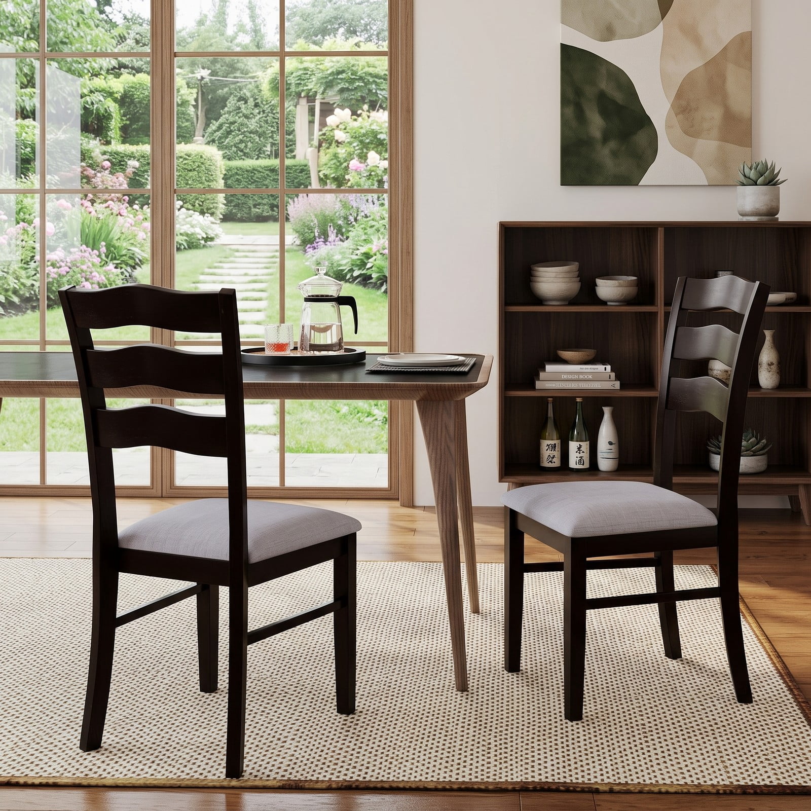 Furnibear Farmhouse Dining Chairs Set of 2, Upholstered Velvet Kitchen Chairs with Elegant Hollowed Wave Backrest, Rubber Wood Legs, Ergonomic Side Chairs for, Gray