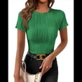 thumbnail image 3 of Camiseta de Verano de Corta con Cuello Redondo para Mujer, Color Verde M, 3 of 10