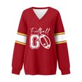 thumbnail image 6 of Women's Loose and Comfortable Letter V-Neck Sportswear Long Sleeve Sweatshirt with Football Print for Sporty Style,Deep Red,M, 6 of 8