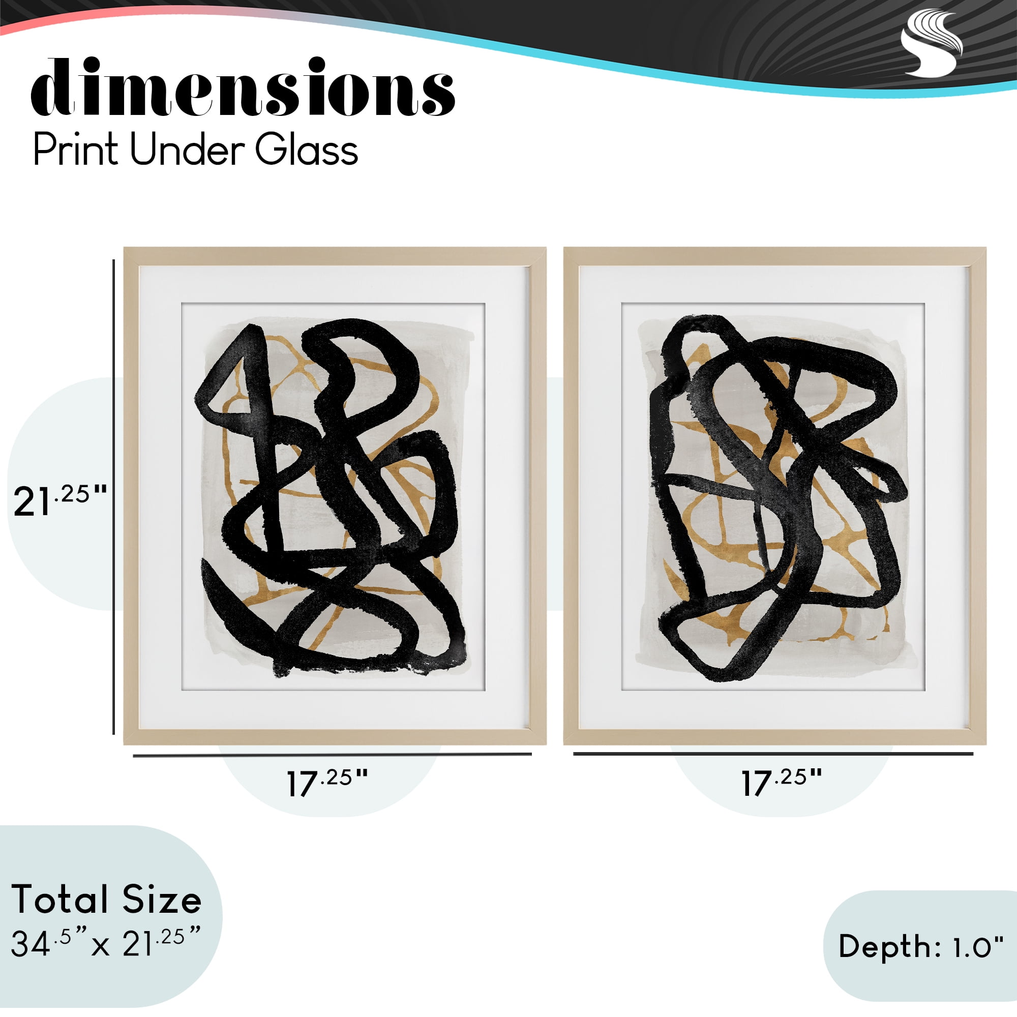 Stupell Industries Contemporary Hindsight Squiggles 2 Piece Birch Framed Print Under Glass Set, design by Lucille Price