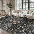 thumbnail image 3 of VUNATE 9'x12' Area Rugs for Living Room Washable Rugs Floral Vintage Area Rug Botanical Indoor Carpet Soft Rugs for Bedroom Office Dining Room Kitchen Accent Rug Contemporary Home Decor Black, 3 of 8