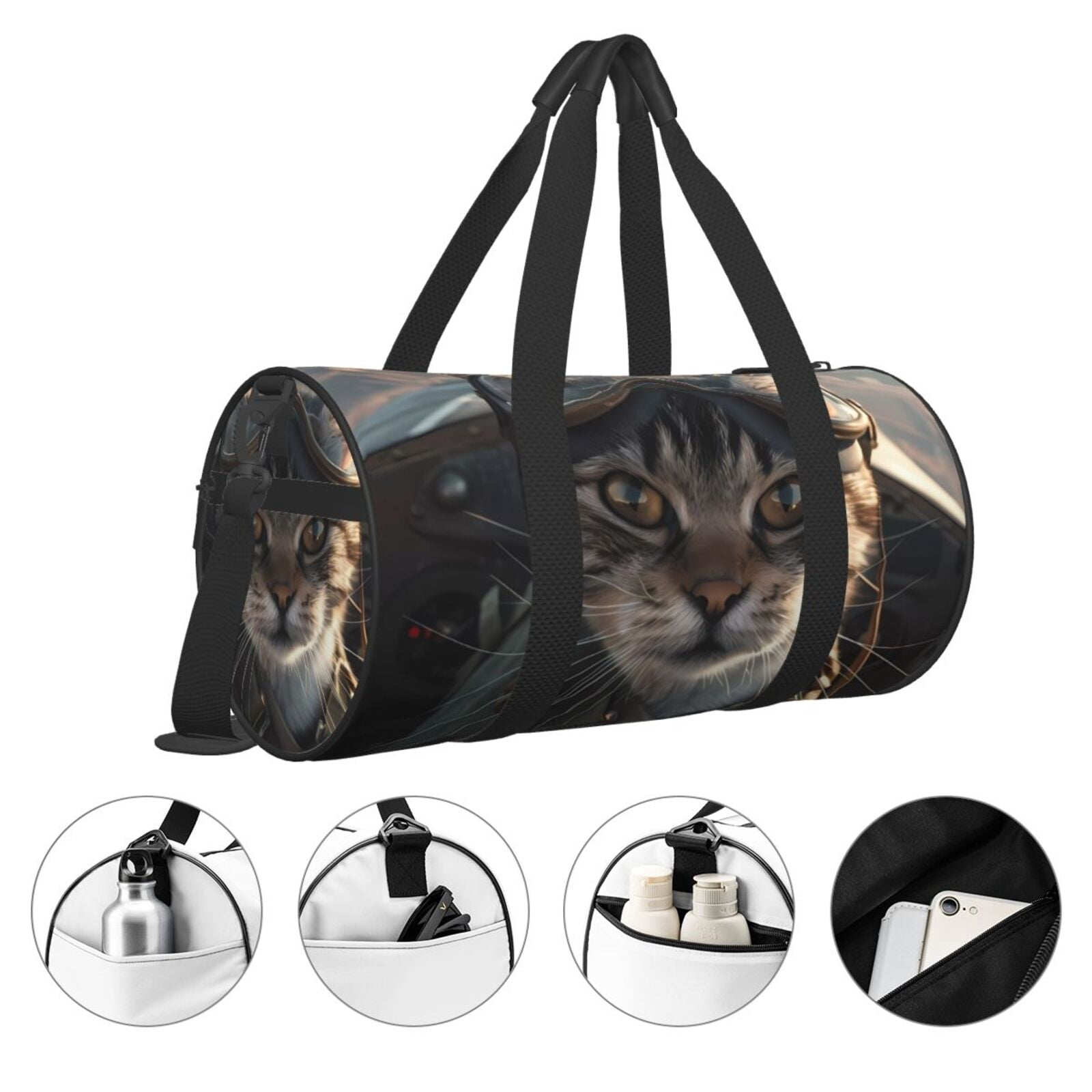 Vsdgher Pilot Cat In Vintage Plane 45L Foldable Duffel Bag, Sports Gym Bag,Overnight Bag, Portable Weekender Bag for Airplanes