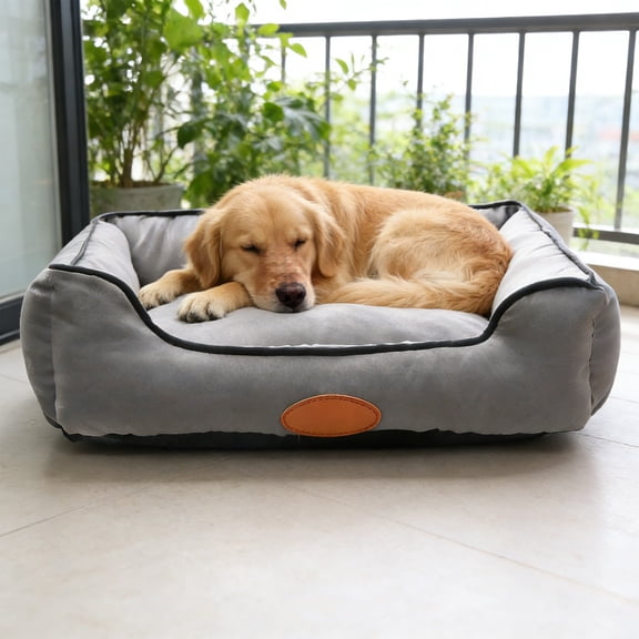 Washable Bolster Dog Bed, Soft Cotton Filled Pet Sofa Cushion, Non-Slip Calming Cat Bed for Small Medium Dogs Cats, 22.83x16.93in, Gray