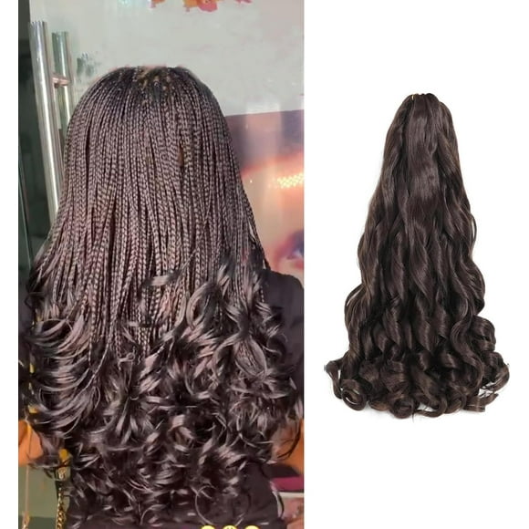 SHILIU-Short French Curl Braiding Hair 14 Inch 6 Pack Dark Brown French Curls Braiding Hair Bouncy Loose Wavy Spanish Curly Braiding Hair Synthetic French Curl Crochet Braids 4#(50g/pack)