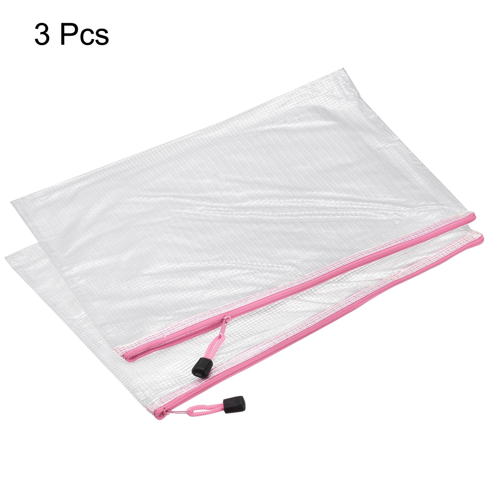 Unique Bargains Mesh Zipper Bag Plastic Zip File Pouch Document Folders Home Office Travel Pink