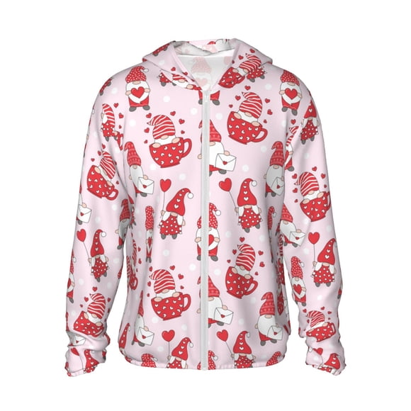 Vsdgher Sweat à Capuche Imprimé Gnomes de la Saint-Valentin pour Hommes et Femmes, Protection Solaire à Manches Longues pour la Pêche et la Course - 3TG