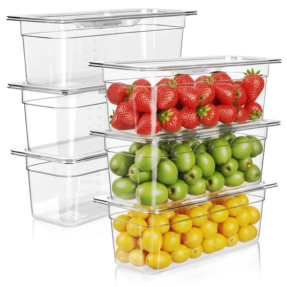 West Bay Lot de 6 Poêles Alimentaires en Polycarbonate NSF de 1/3 de Profondeur, 6 Po, avec Couvercles, Poêles d'Hôtel Commerciales Transparentes, Contenants de Rangement pour Aliments pour