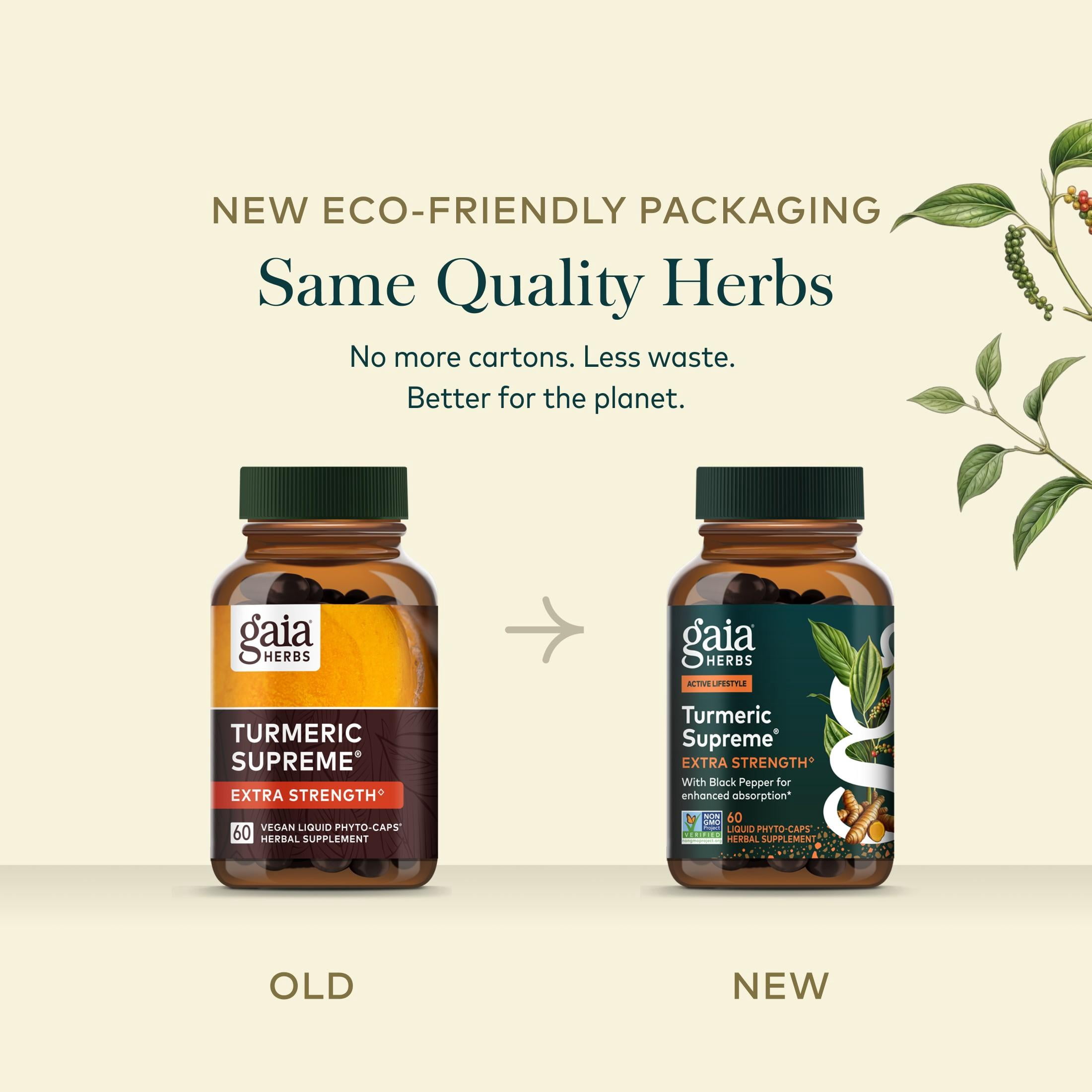 Gaia Herbs Turmeric Supreme Extra Strength - Supports Occasional Discomfort from Normal Wear & Tear* - with Turmeric Curcumin & Black Pepper - 60 Vegan Liquid Phyto-Caps (Up to 60 Servings)