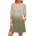 thumbnail image 2 of IVEYRTF Womens Summer Casual V Neck Button Down Dress Long Sleeve Comfortable Daily Wear Solid Color Loose Mini Dresses for Spring Fall(Khaki,XL), 2 of 7