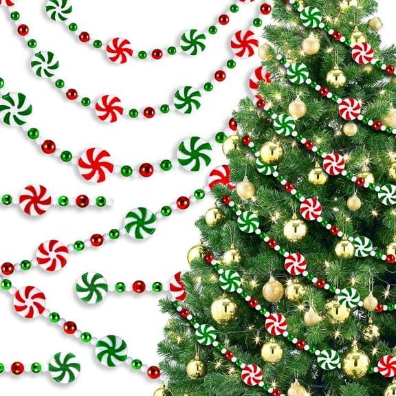 78.7In Candy Beaded Garland,Red White Green Christmas Candy Garland,Plastic Christmas Bead Garland for Meeting,Wreaths,Home,Fireplace Ornaments