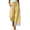 thumbnail image 2 of Wovilon Women's High Waist Drawstring Wide Leg Pants with Pockets, Striped Casual Lounge Trousers, Lace Trim Relaxed Fit Full Length Bottoms for Summer Beach Vacation, 2 of 9