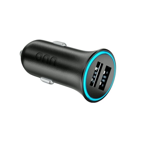 onn 24W Dual USB-A Port Car Charger, Black - Compatible with iPhone, Samsung Galaxy, Note, Pixel Devices iPad Pro, & More