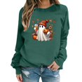 thumbnail image 2 of Sweatshirt for Women Oversized Halloween Fall Ghost Pumpkin Floral Graphic Long Sleeve Pullover Crew Neck Streetwear Y2K Casual Loose Fit Top Dark Green M, 2 of 5