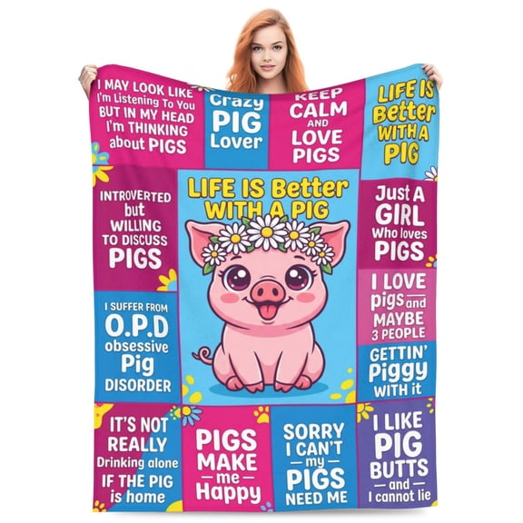 Pig Throw Blanket, Soft Flannel Fleece Cozy Plush Blanket For Bed Sofa Couch, Warm Lightweight Home Decor Gift 50x40