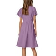 thumbnail image 4 of UoCefik Women's Ruffle Short Sleeve Deep V Neck A Line Swing Flared Cocktail Party Midi Dress Purple S, 4 of 4