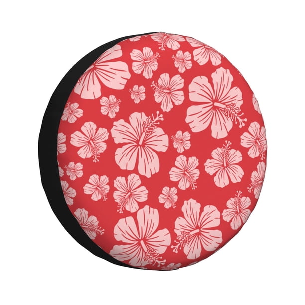 Fotbe Red Hibiscus Flower Funda de Llanta de Repuesto con Estampado, Engrosada, Ajuste Universal para Jeep, Remolque, RV, SUV, Camión-14 inch