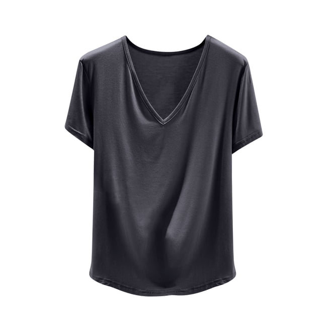 Rbaofujie Pyjama d'Automne pour Femmes Blouse pour Femmes Uni Décontracté Mode Col en V Manches Courtes Régulières Hauts de Nuit Ensemble de Pyjama pour Femmes