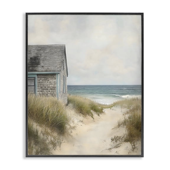 Stupell Industries Tropical Oceanfront Cottage on Dune Path Black Framed Giclee Art, 11 x 14, by Creative Studio